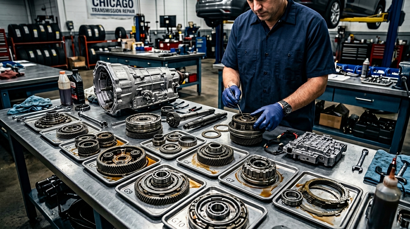 Arlington Heights Transmission rebuild specialist at work