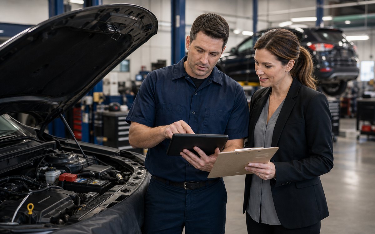 Engine diagnostic findings reviewed beside the vehicle before estimate approval