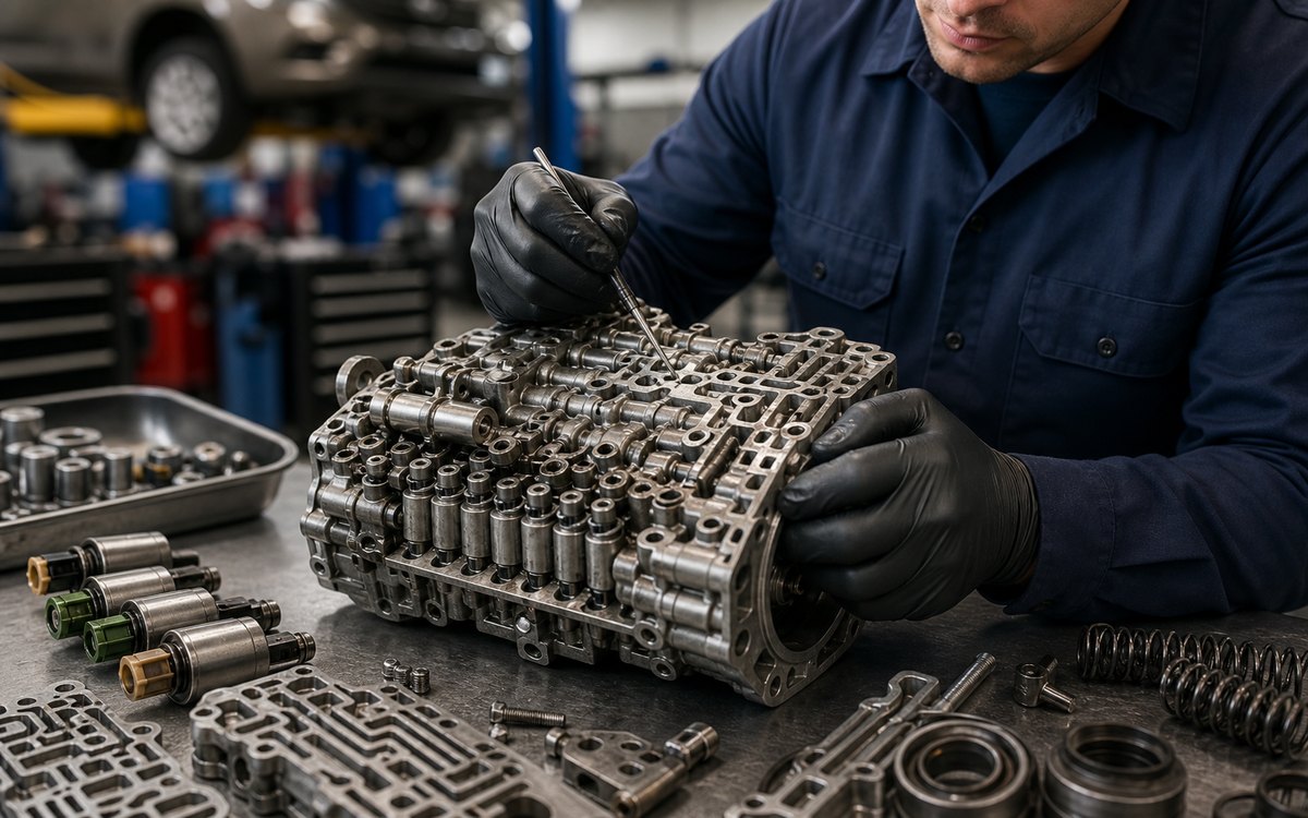 Valve body and solenoid inspection for hard shifting transmission diagnosis