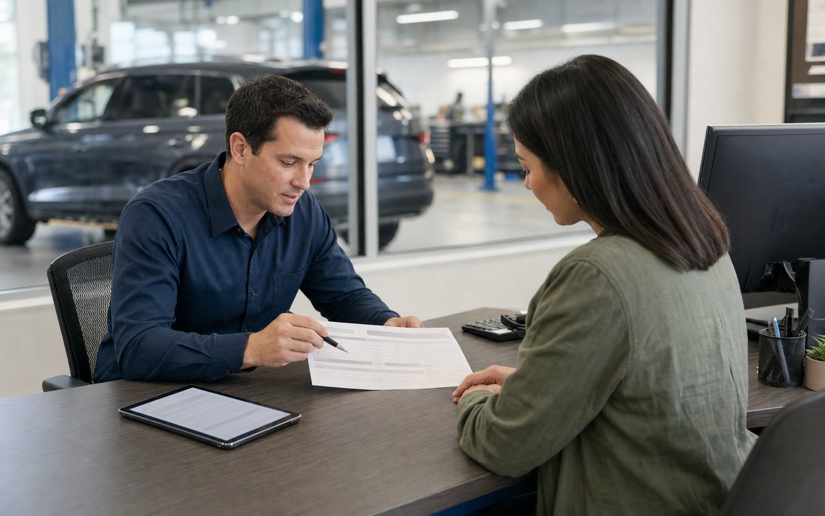 Service advisor reviewing a repair estimate and financing options