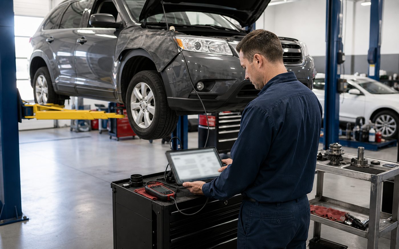 Arlington Heights Transmission technician reviewing diagnostic results before financing is discussed