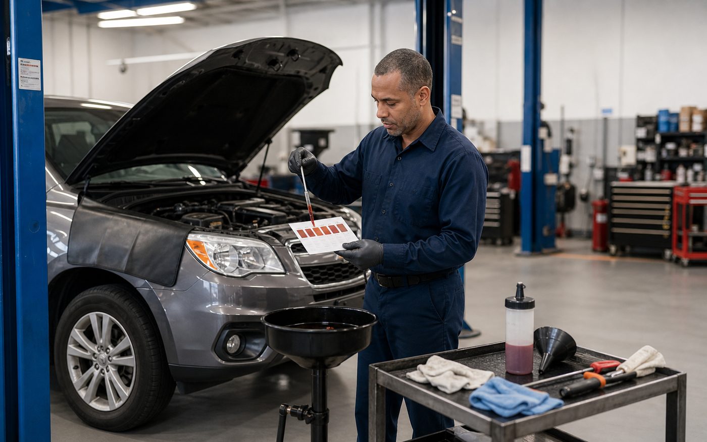 Transmission fluid inspection supporting coupon and financing options