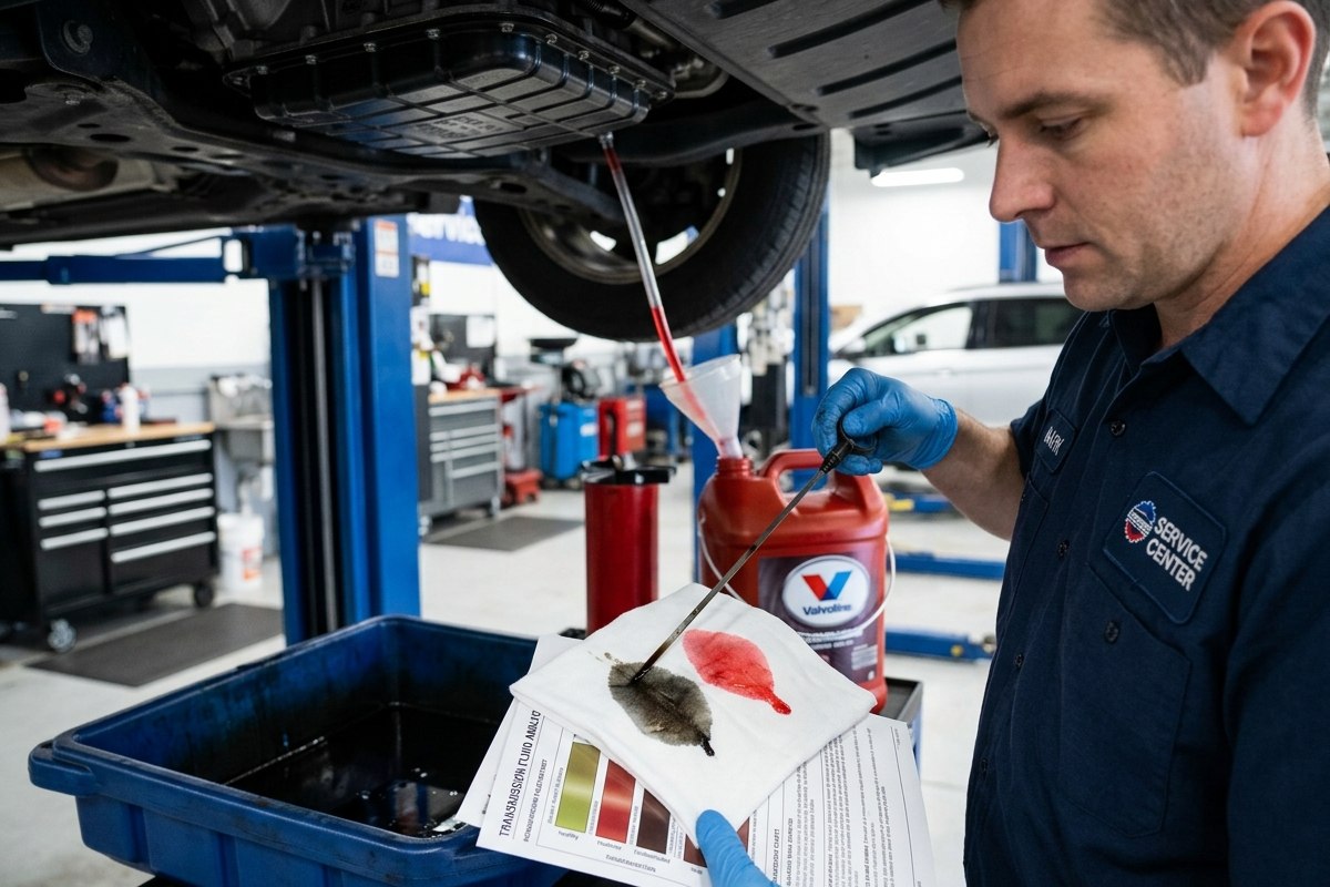 Transmission fluid inspection during maintenance service