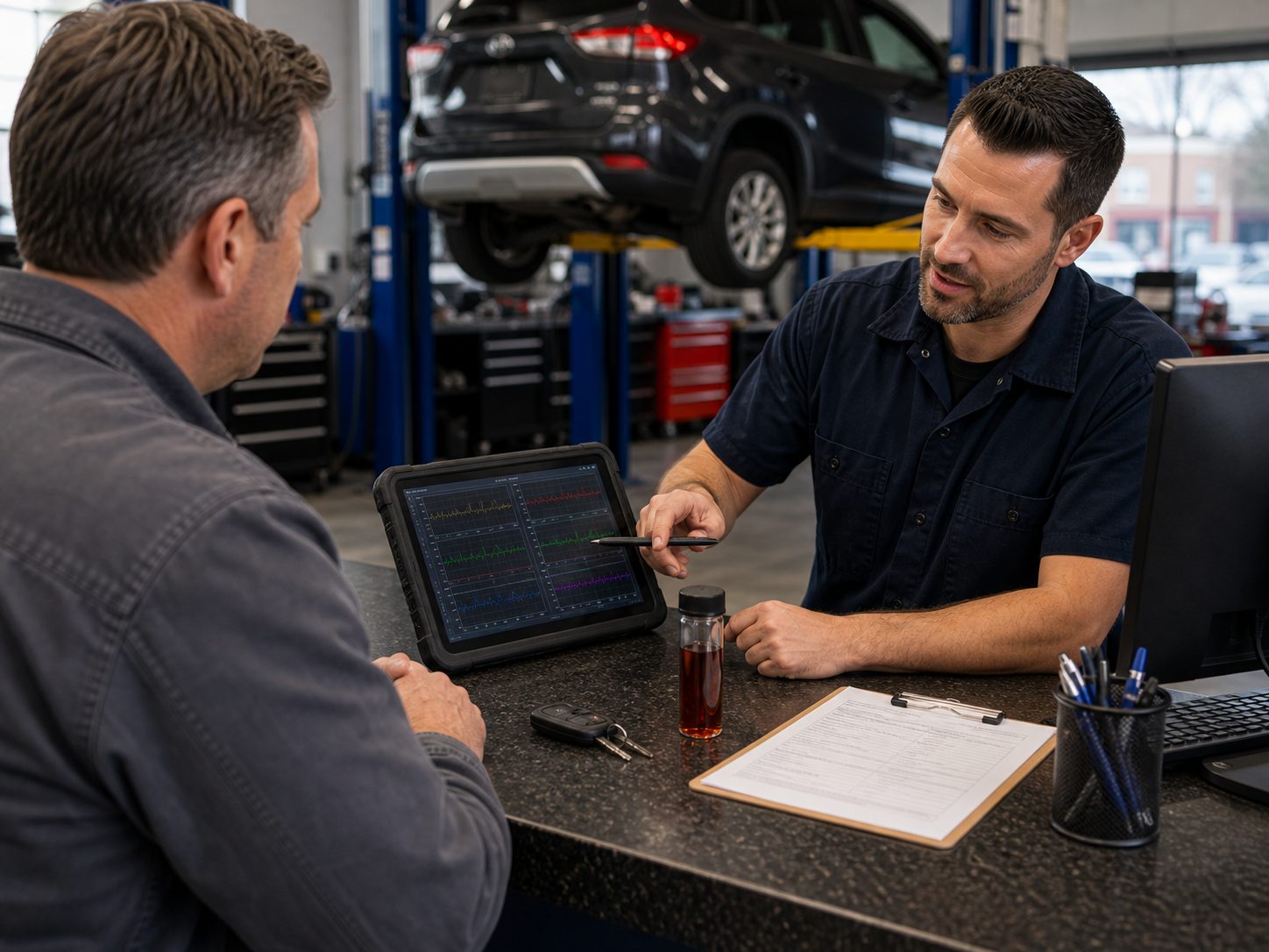 Transmission scan, fluid condition, and key handoff for Barrington drivers