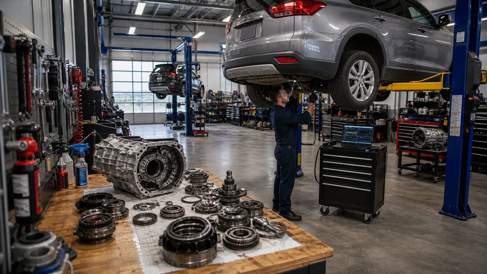 Large transmission diagnostic bay for Barrington repair work