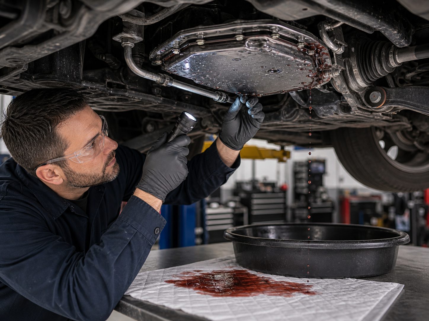 Barrington transmission warning sign and fluid leak inspection