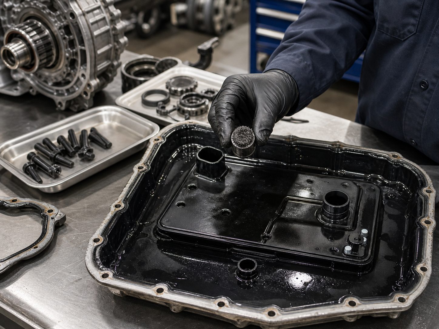 Transmission pan and magnet inspection for Hoffman Estates repair decisions