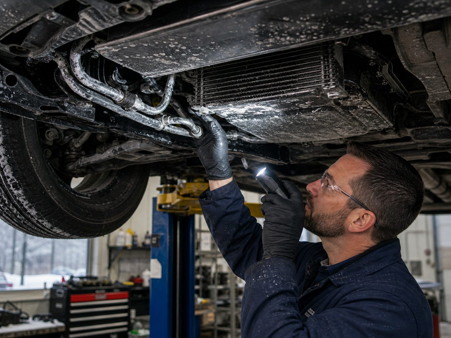Winter salt cooler line check for Hoffman Estates transmission service