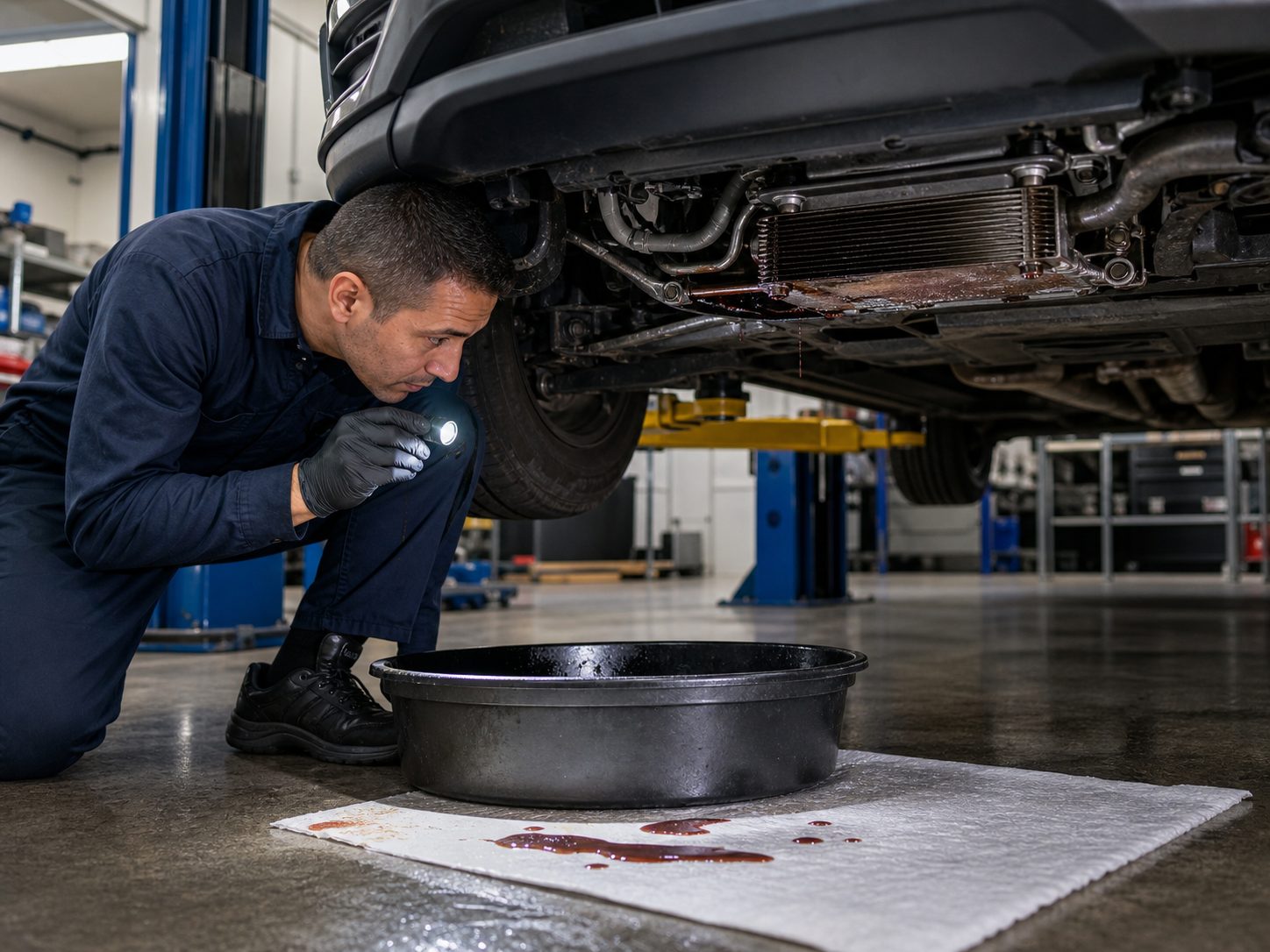 Hoffman Estates transmission warning sign and fluid leak inspection