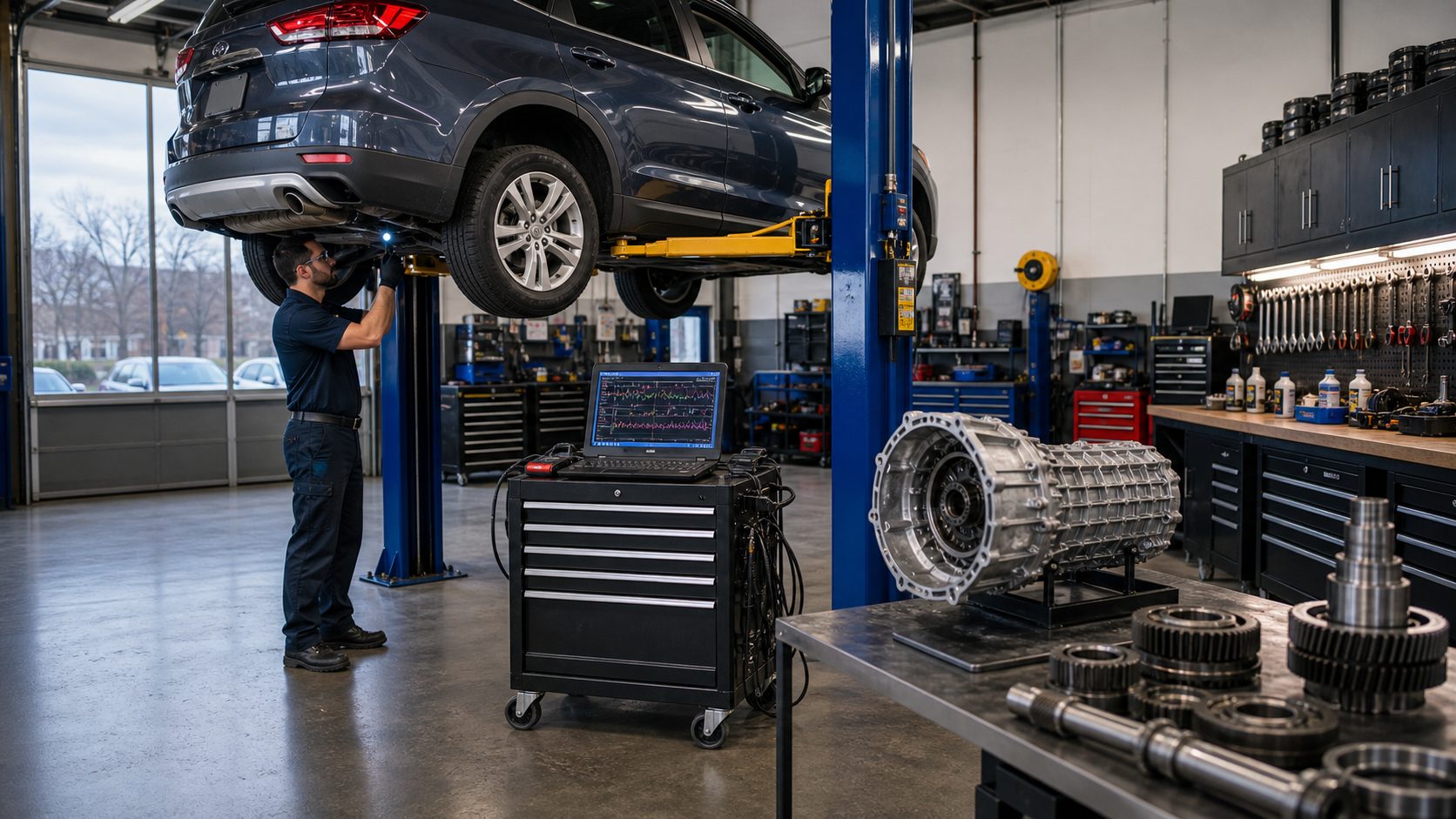 Large transmission diagnostic bay for Inverness repair work