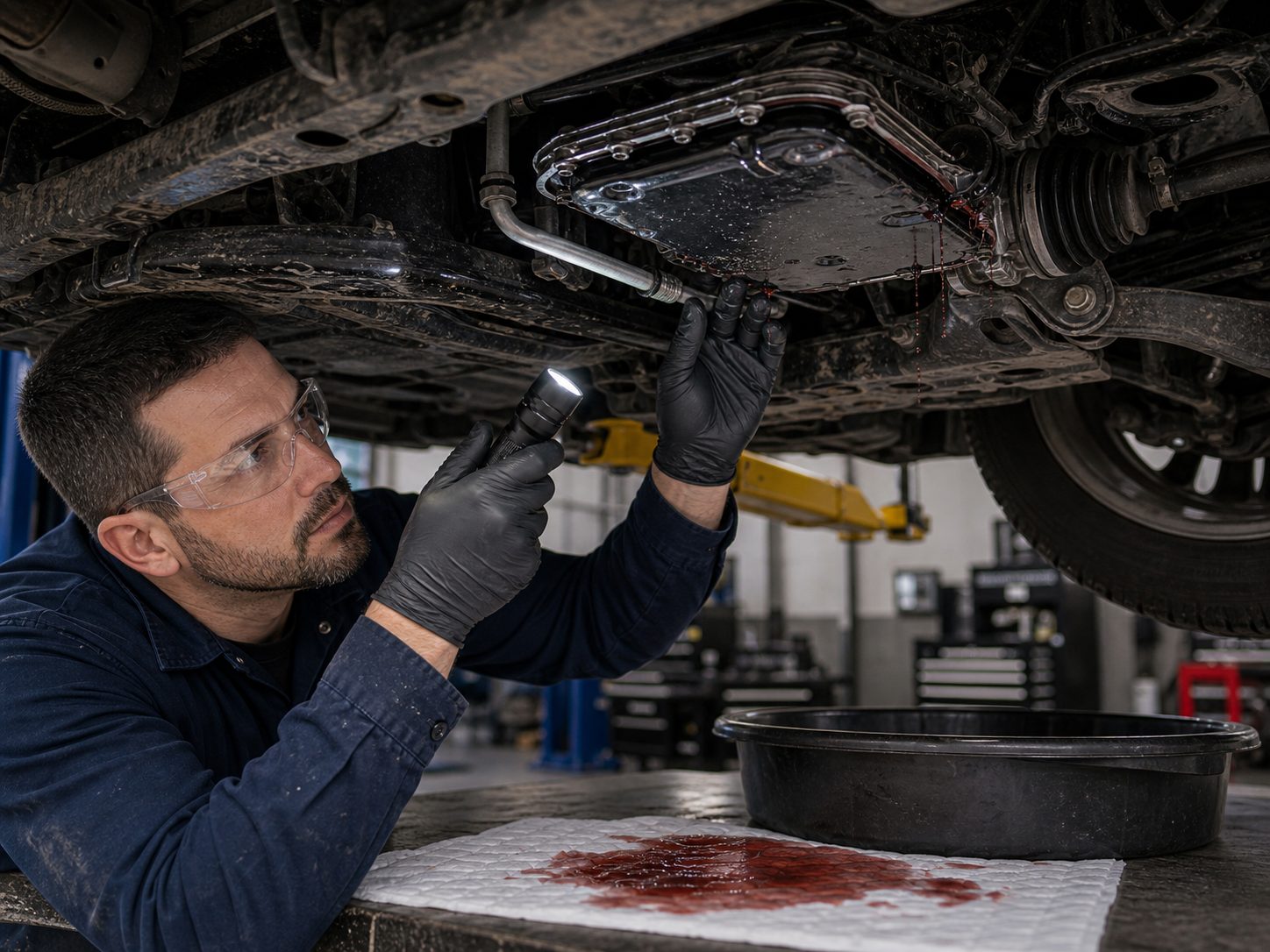Inverness transmission warning sign and fluid leak inspection