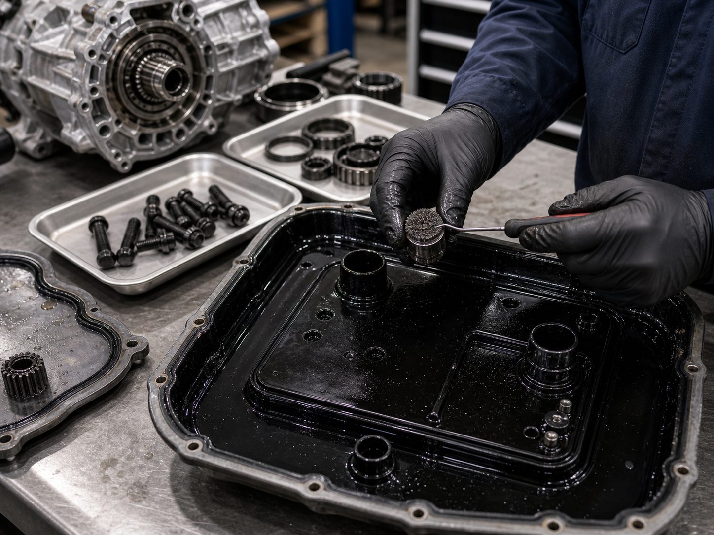 Transmission pan and magnet inspection for Mount Prospect repair decisions