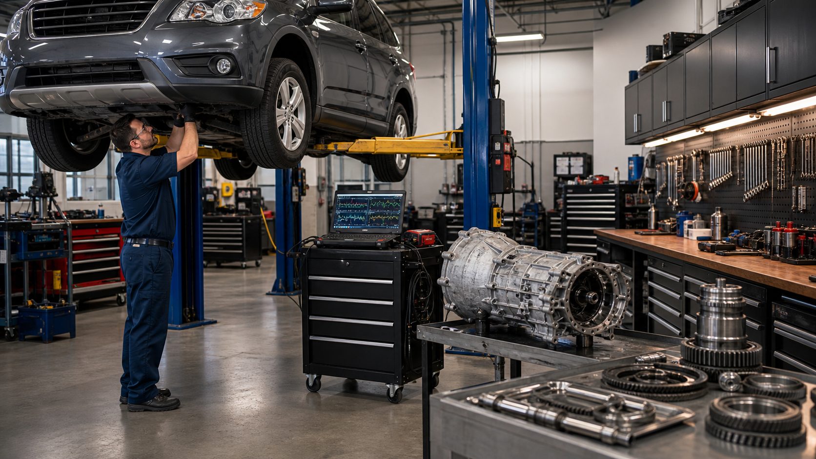 Large transmission diagnostic bay for Mount Prospect repair work