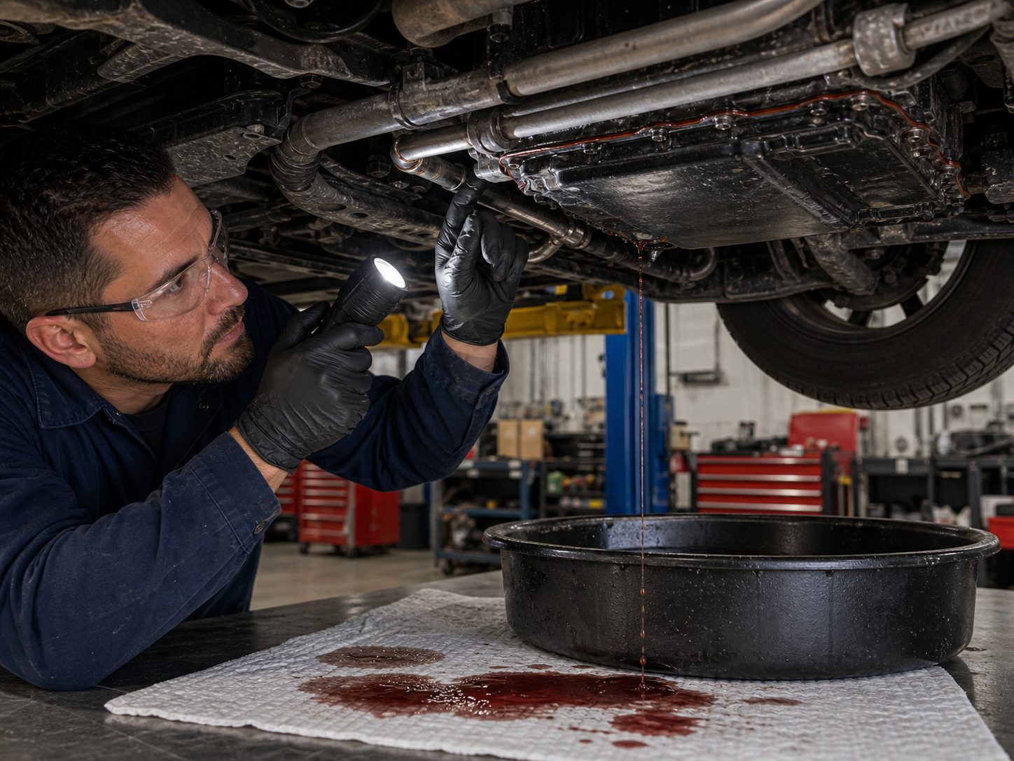 Mount Prospect transmission warning sign and fluid leak inspection