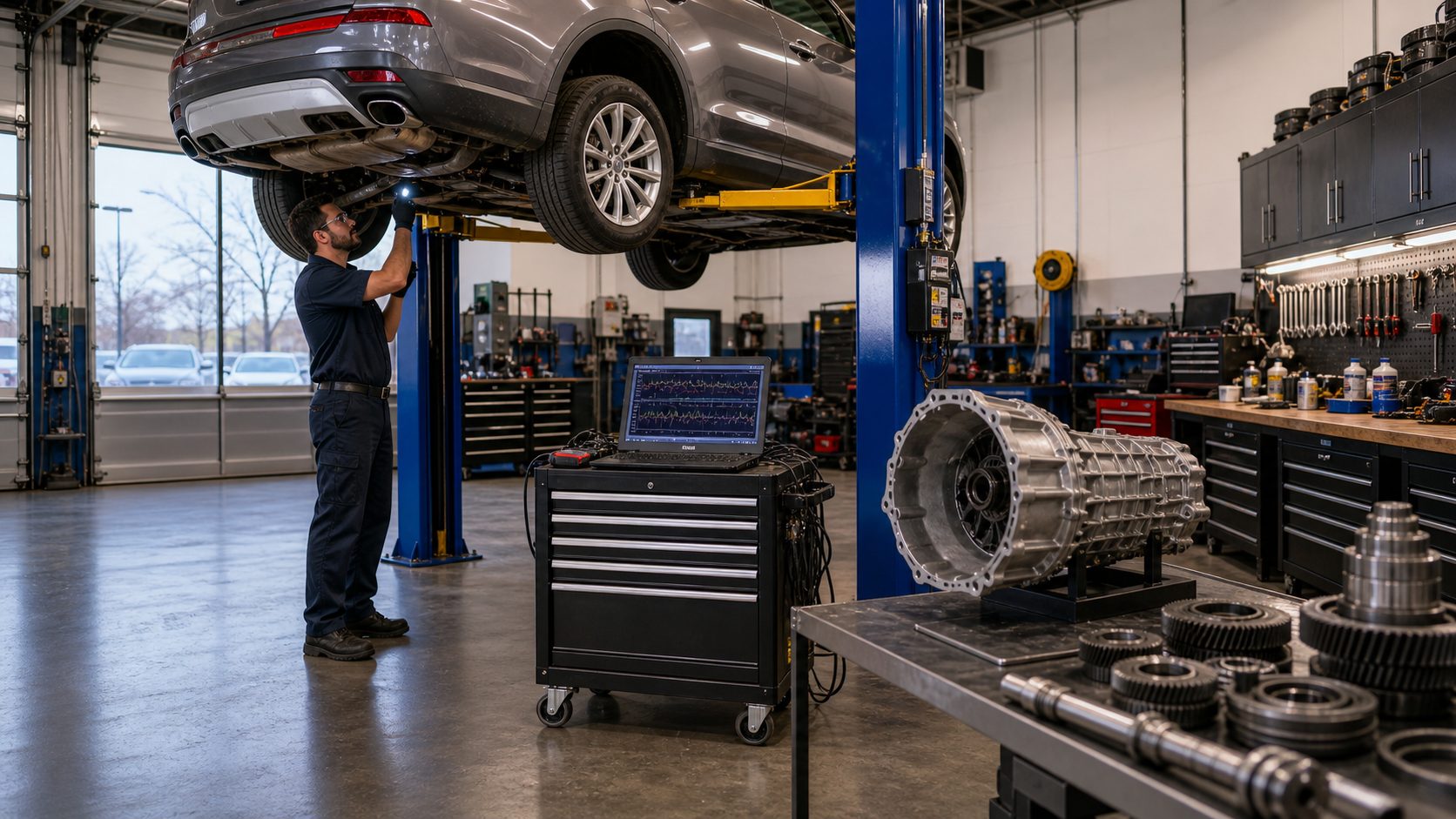 Large transmission diagnostic bay for Prospect Heights repair work