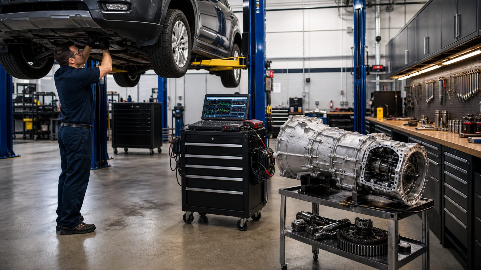 Large transmission diagnostic bay for Rolling Meadows repair work