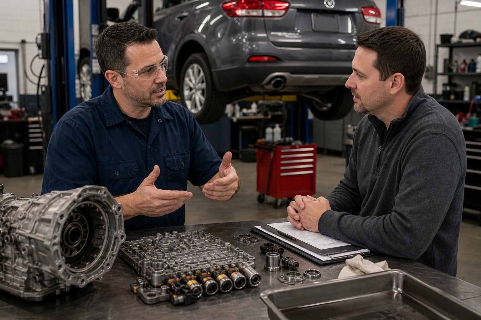 Axle seal and cooler line inspection for Schaumburg transmission repair