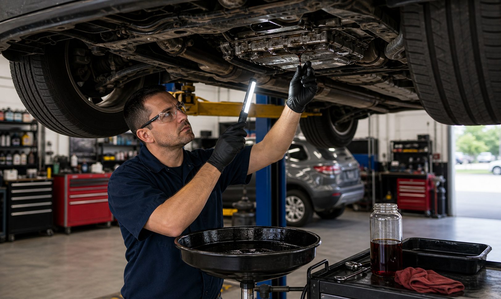 Schaumburg driver reviewing transmission symptoms at the service counter