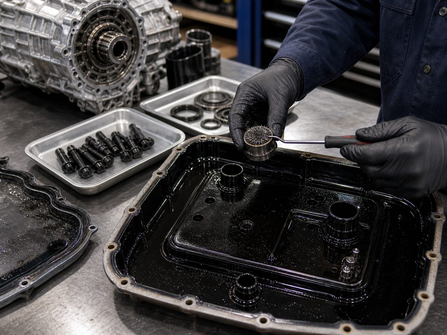 Transmission pan and magnet inspection for Wheeling repair decisions