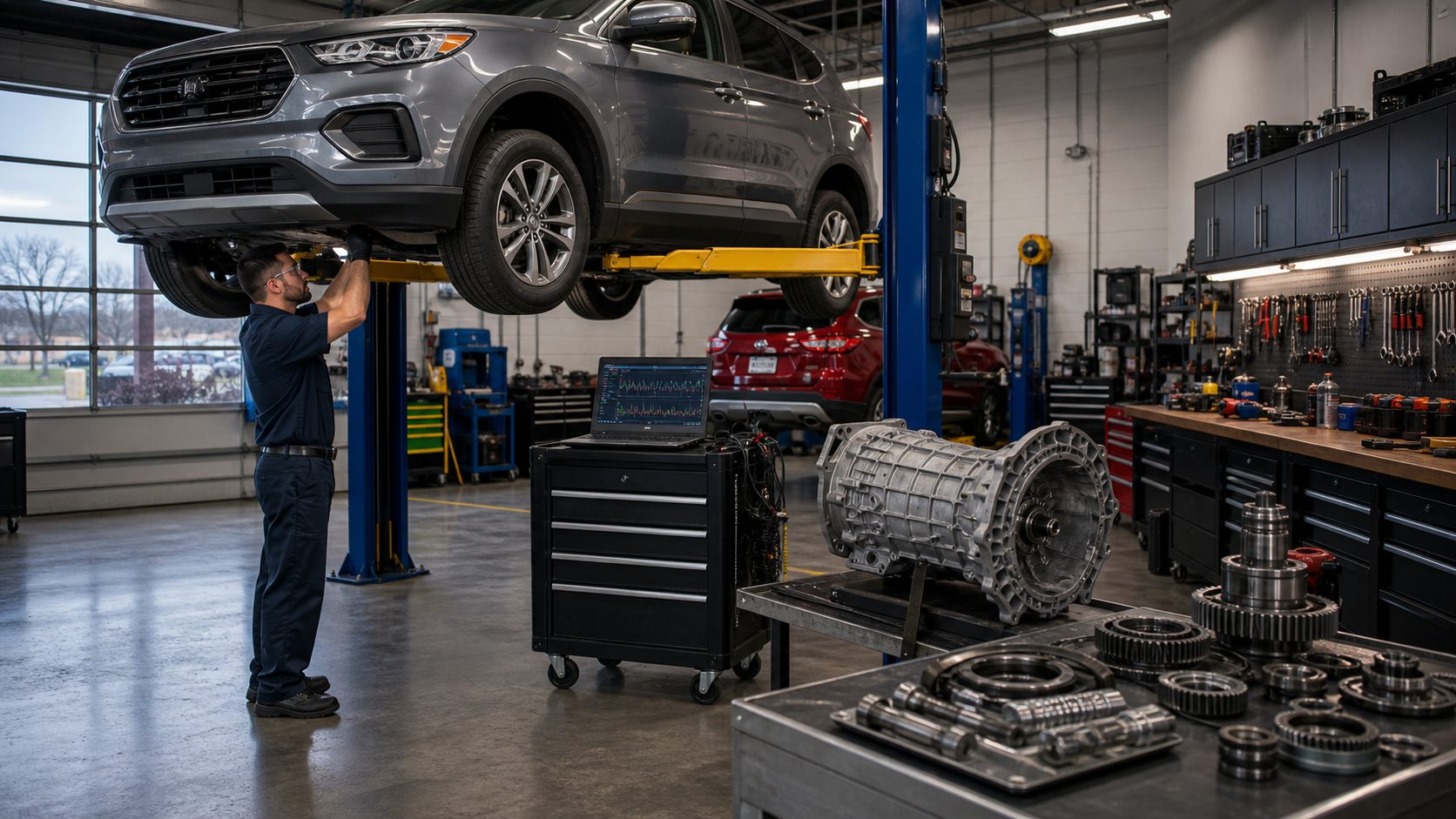 Large transmission diagnostic bay for Wheeling repair work