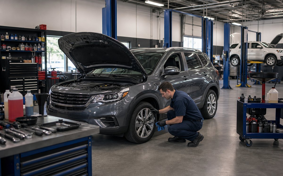 Road trip readiness maintenance inspection in a clean Arlington Heights shop