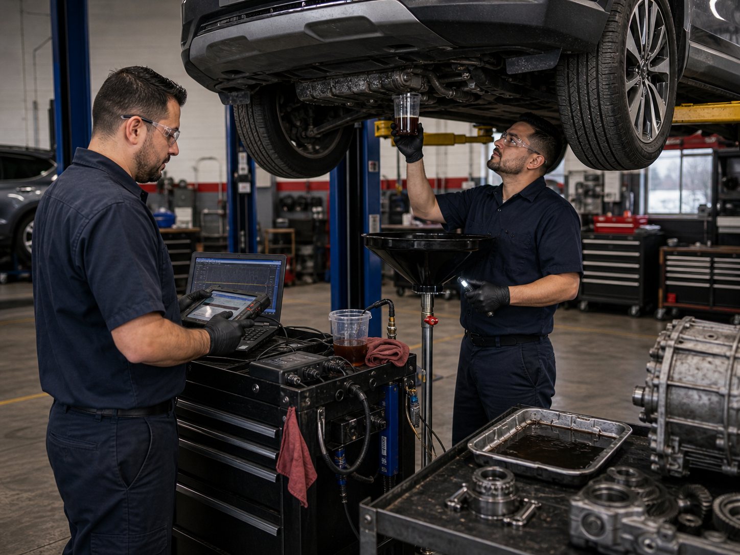 Free diagnostic claim process with scan tool check fluid sample and leak inspection