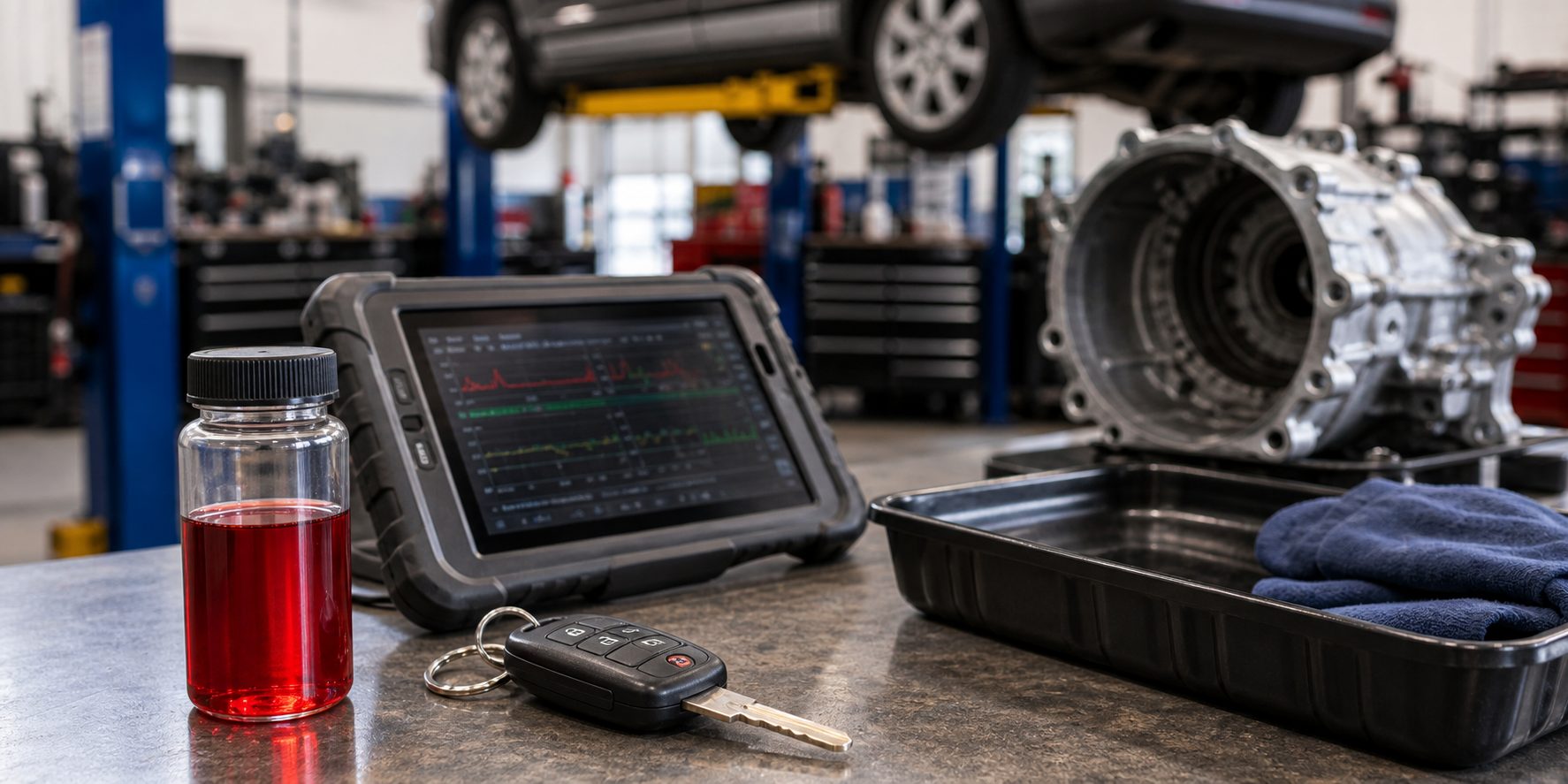 Transmission fluid sample keys and diagnostic tablet for Arlington Heights offer intake