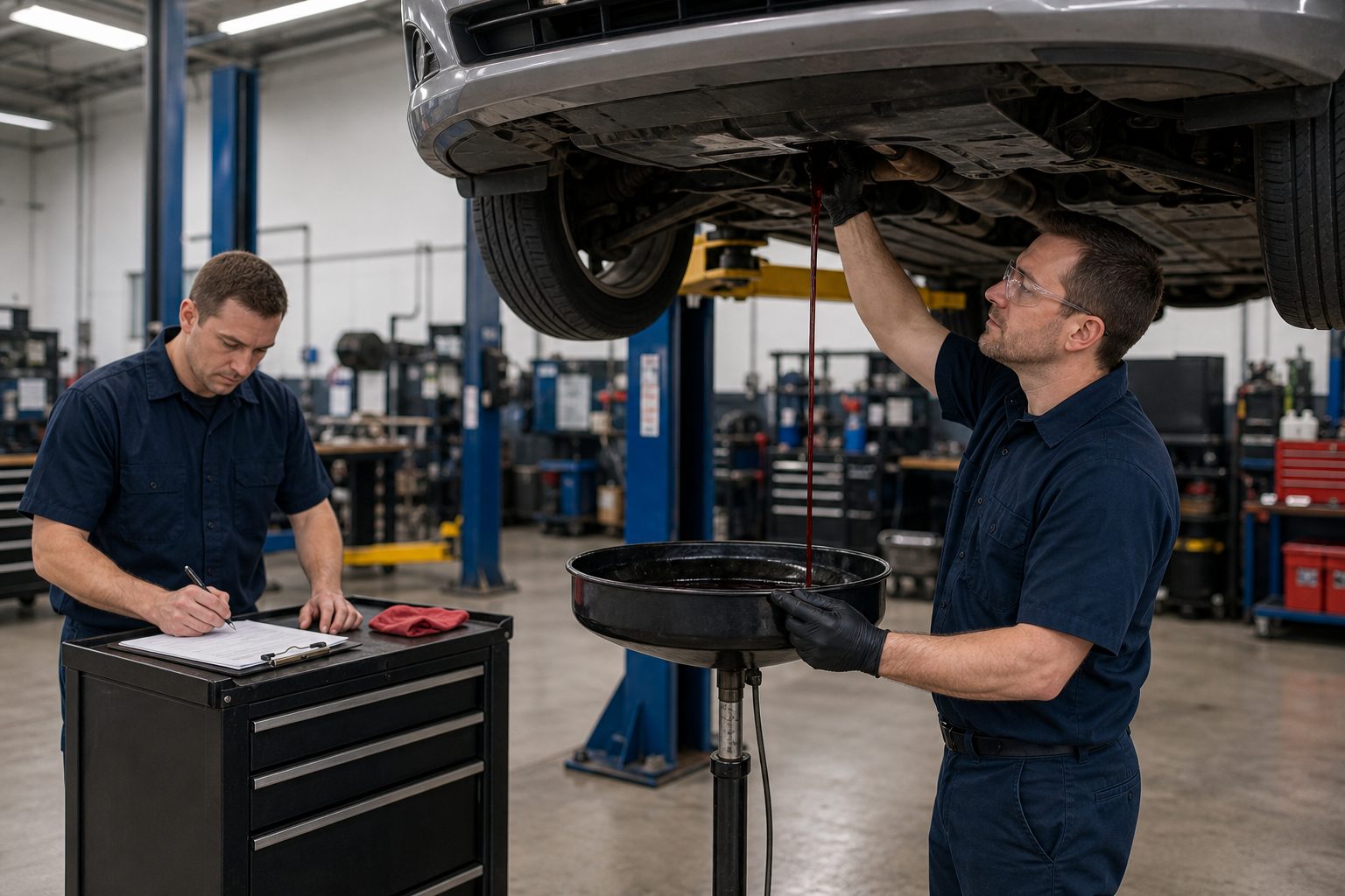 Transmission fluid drain and inspection workflow for Arlington Heights service offer
