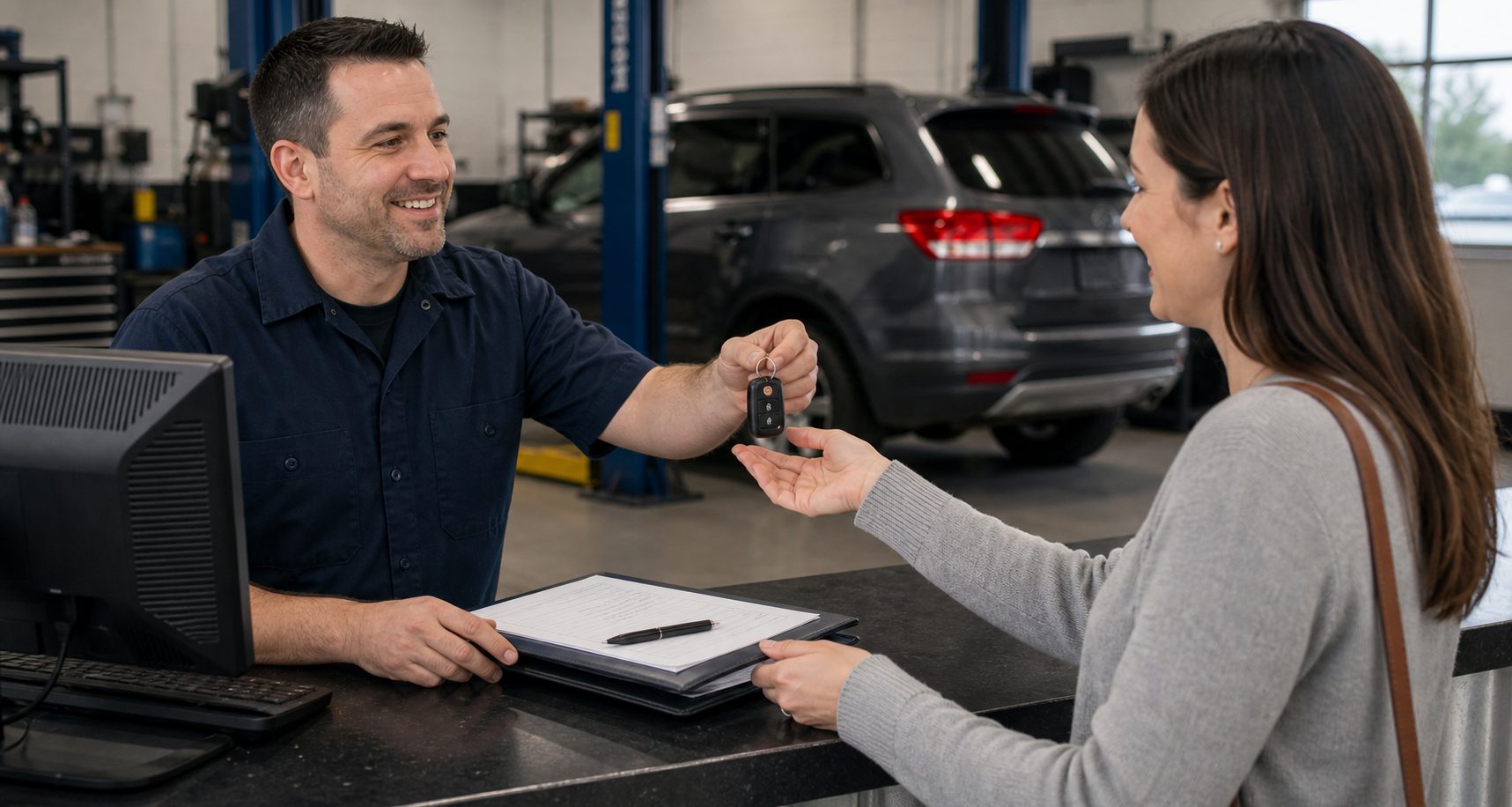 Vehicle keys and completed inspection folder after an Arlington Heights offer appointment