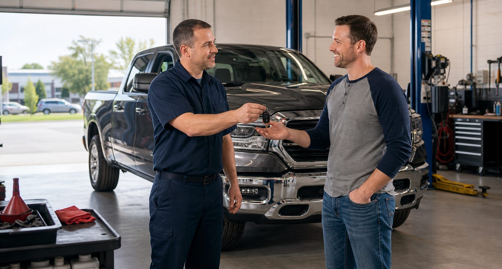 Completed repair key handoff after a referral-worthy Arlington Heights transmission service