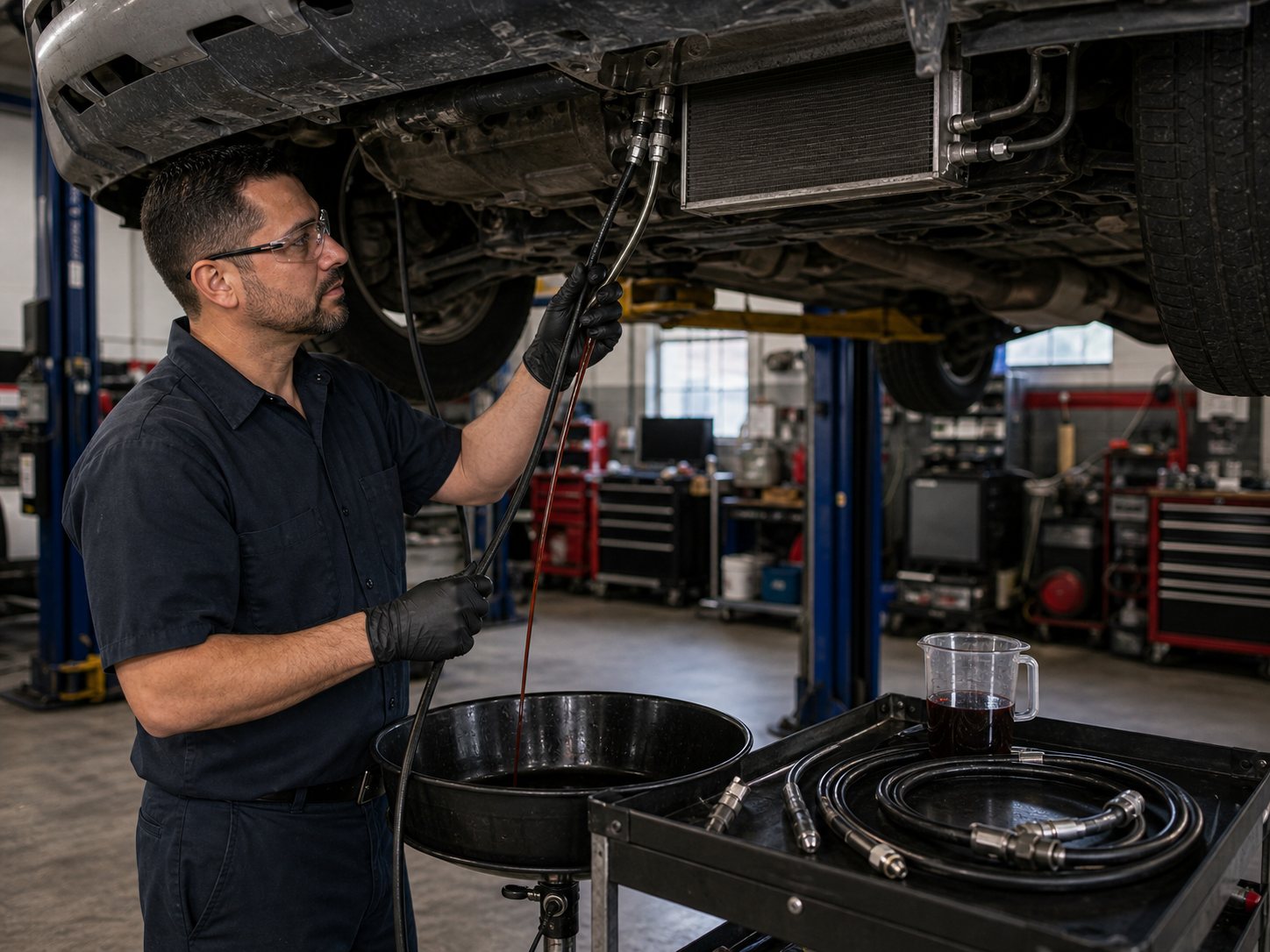 Cooler line flow check before reinstalling a rebuilt transmission