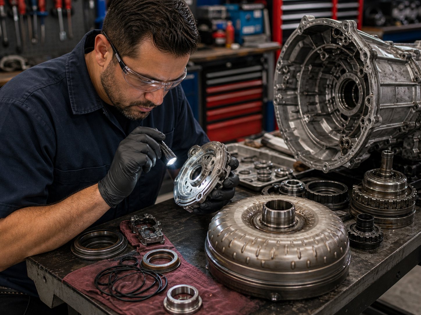 Torque converter and pump inspection during transmission rebuild