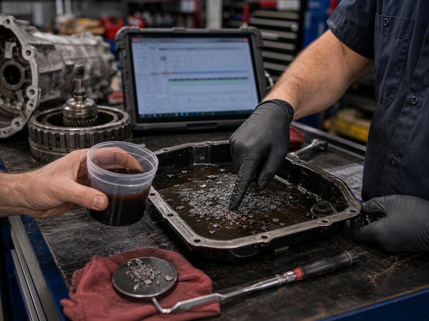 Fluid debris scan data and pan evidence used to confirm internal transmission failure