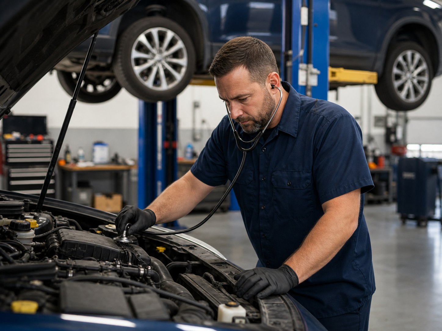 Technician checking transmission symptoms during an Arlington Heights repair inspection