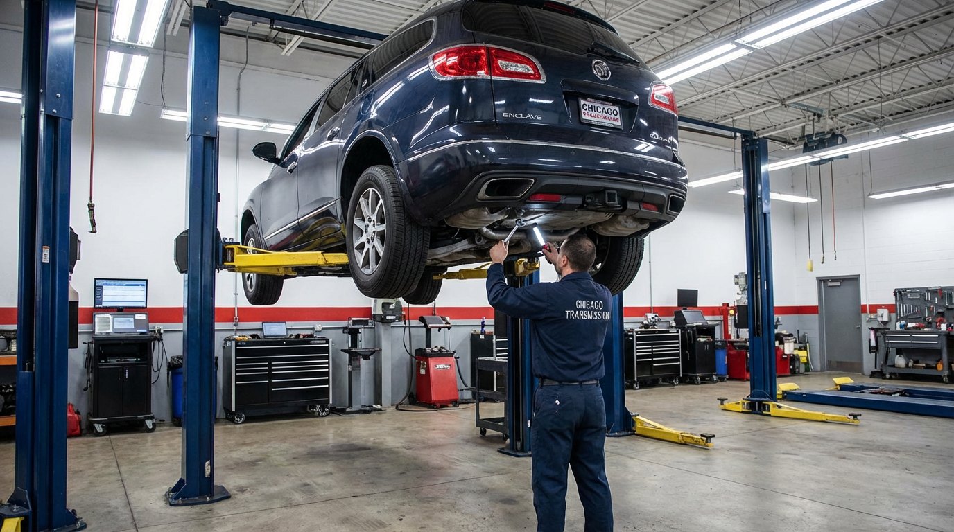 Buick transmission and driveline inspection on a lift for Buick Enclave warning signs