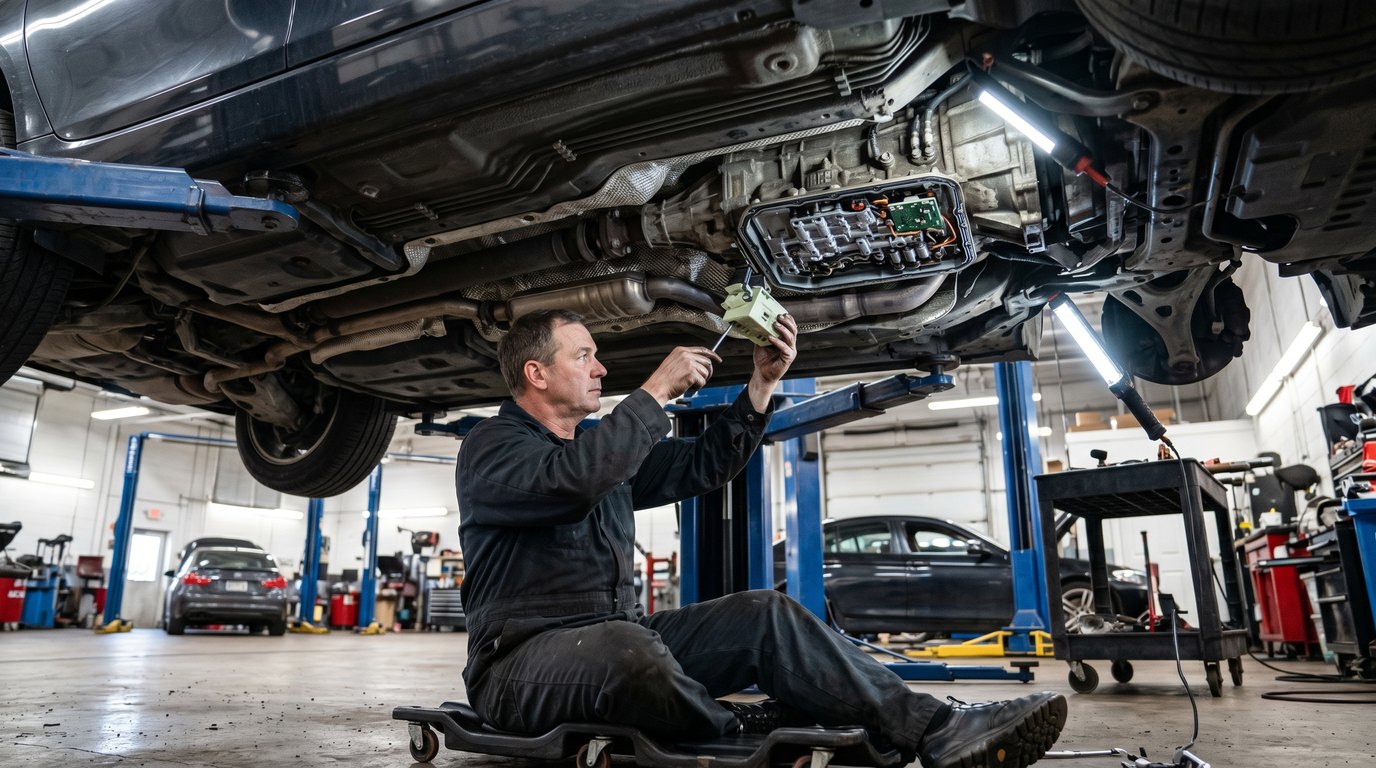 Chrysler repair path inspection Mopar 62TE underbody transmission service inspection for Chrysler repair planning