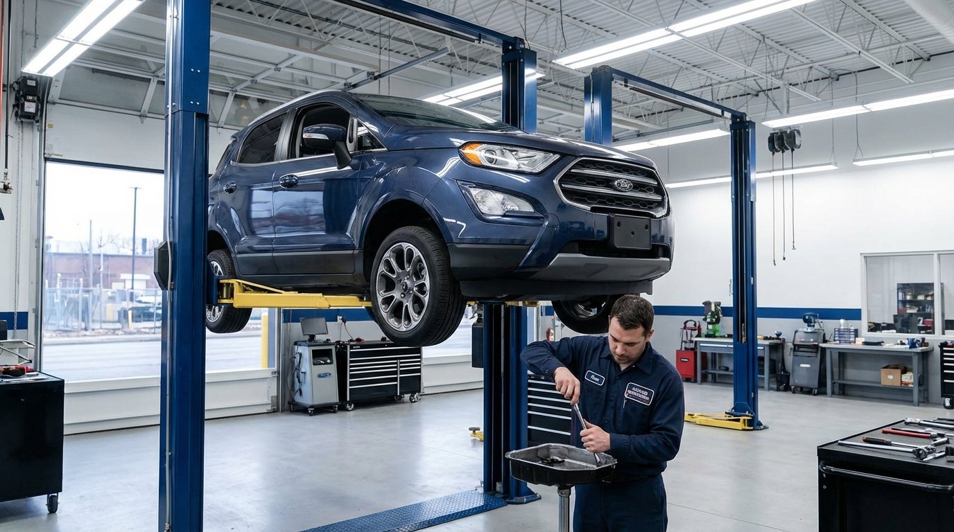 Ford truck and SUV transmission diagnostic inspection on a lift for Ford Edge symptoms