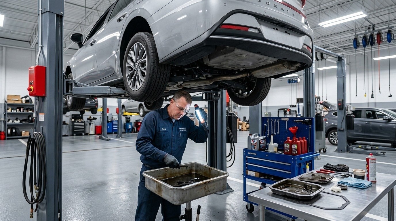 Infiniti transmission diagnosis in Arlington Heights Infiniti G35 service bay diagnostic inspection
