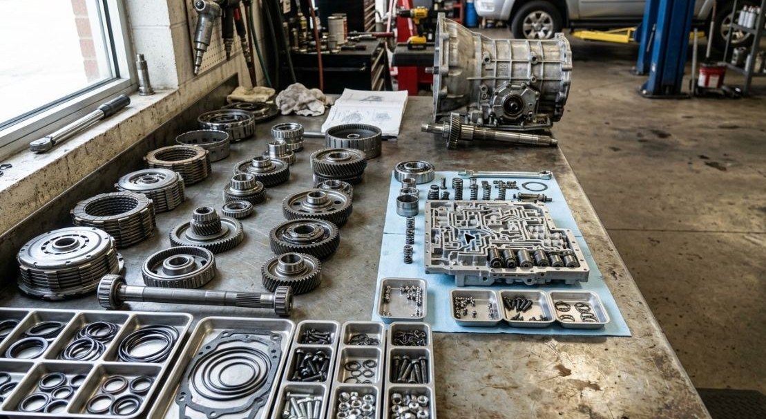 Jeep NAG1 rebuild bench parts inspection for Jeep Wrangler repair plan