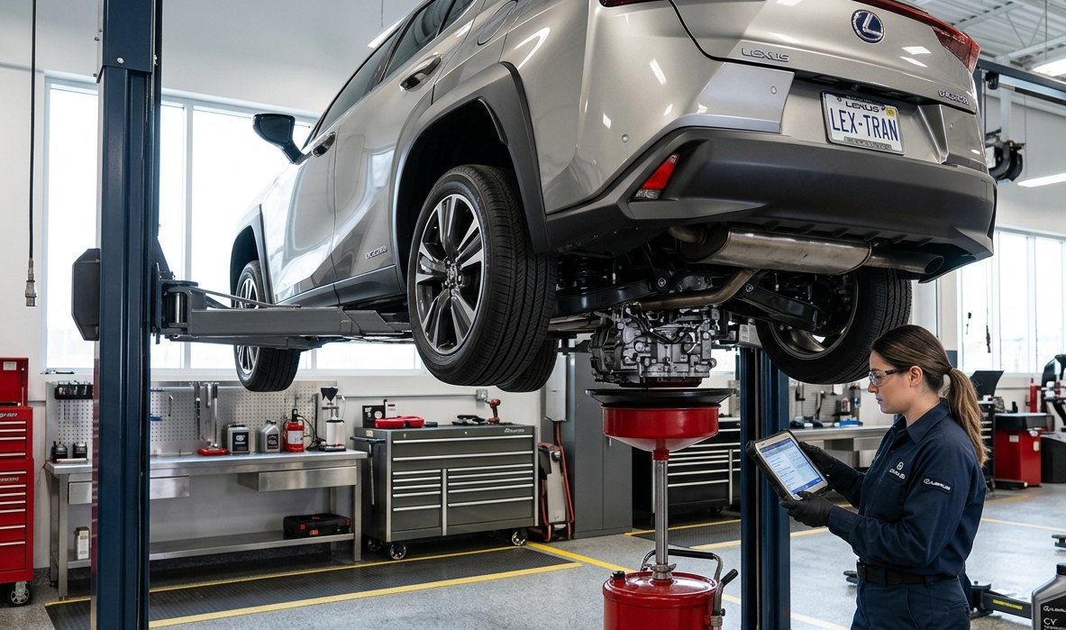 UX hybrid/CVT, AWD-e, low-speed judder, warning light, and drivability diagnosis Lexus UX hybrid/CVT transmission inspection for Lexus UX transmission repair in Arlington Heights