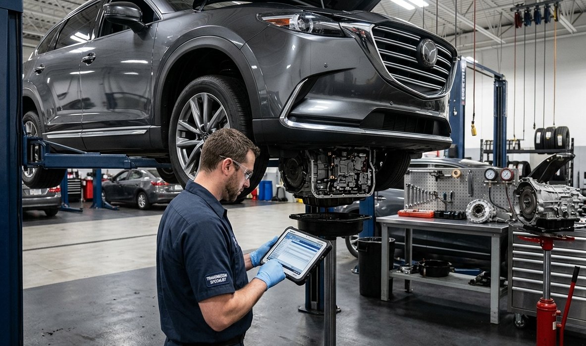 CX-9 Skyactiv automatic, AWD, converter, family-hauler load, and cooler diagnosis Mazda CX-9 transmission and AWD inspection for Mazda CX-9 transmission repair in Arlington Heights
