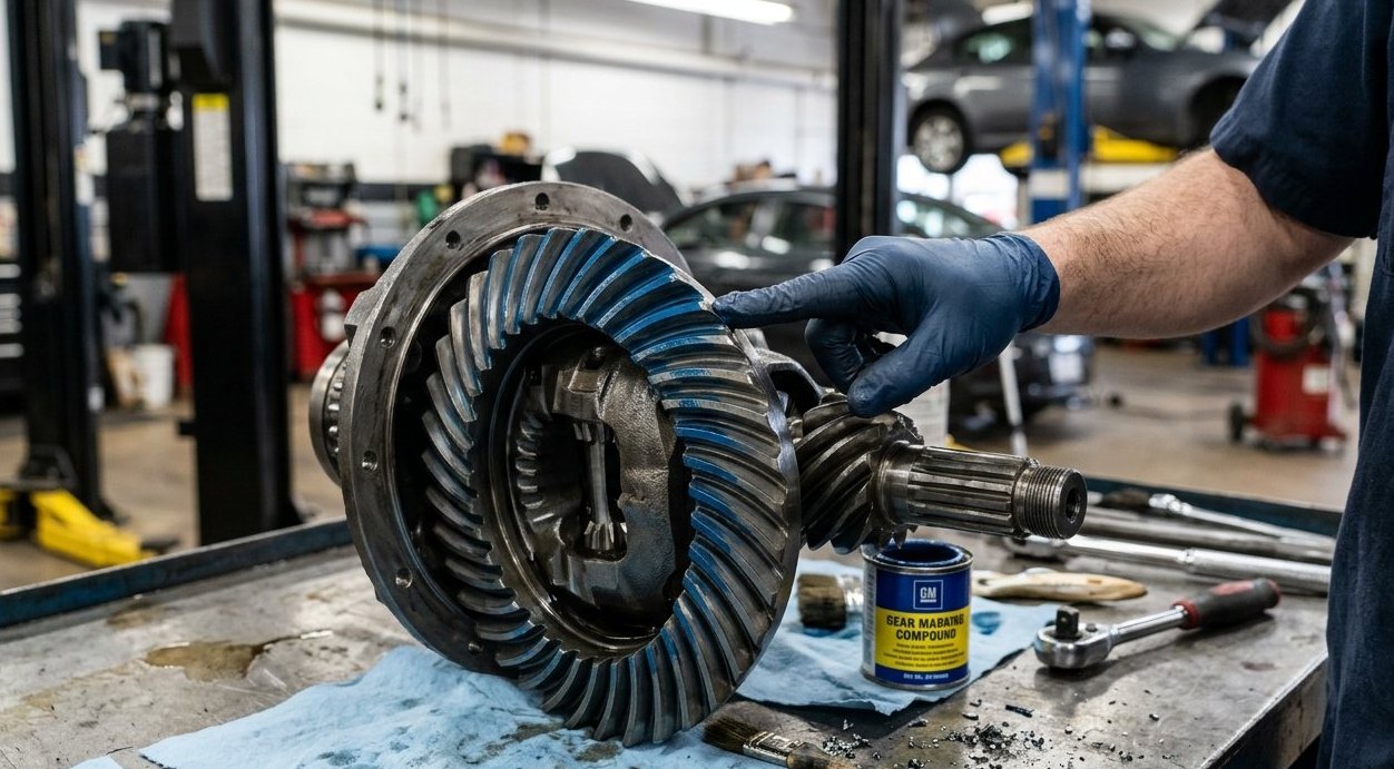 Differential ring and pinion pattern inspection for Porsche Taycan symptoms