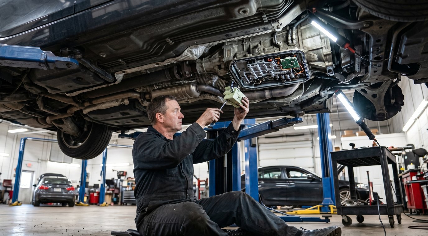 Mopar 62TE transmission rebuild bench inspection for RAM ProMaster transmission repair in Arlington Heights