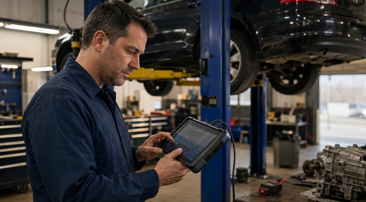 C40 EV driveline, reduction gear, AWD drive unit, vibration, and warning-light diagnosis EV reduction gear and driveline diagnostic scan for Volvo C40 transmission repair in Arlington Heights