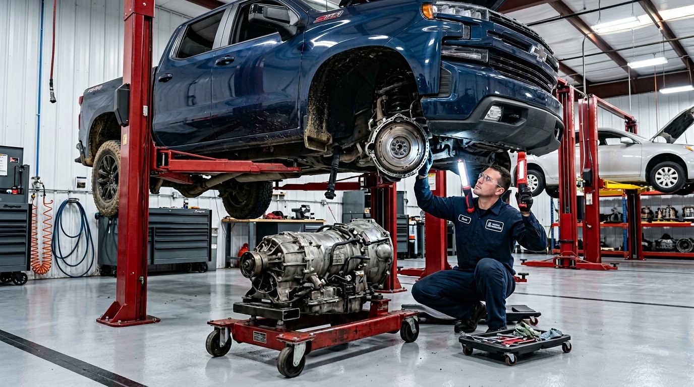 Ford F-150 on lift for 6R80 leak and driveline inspection