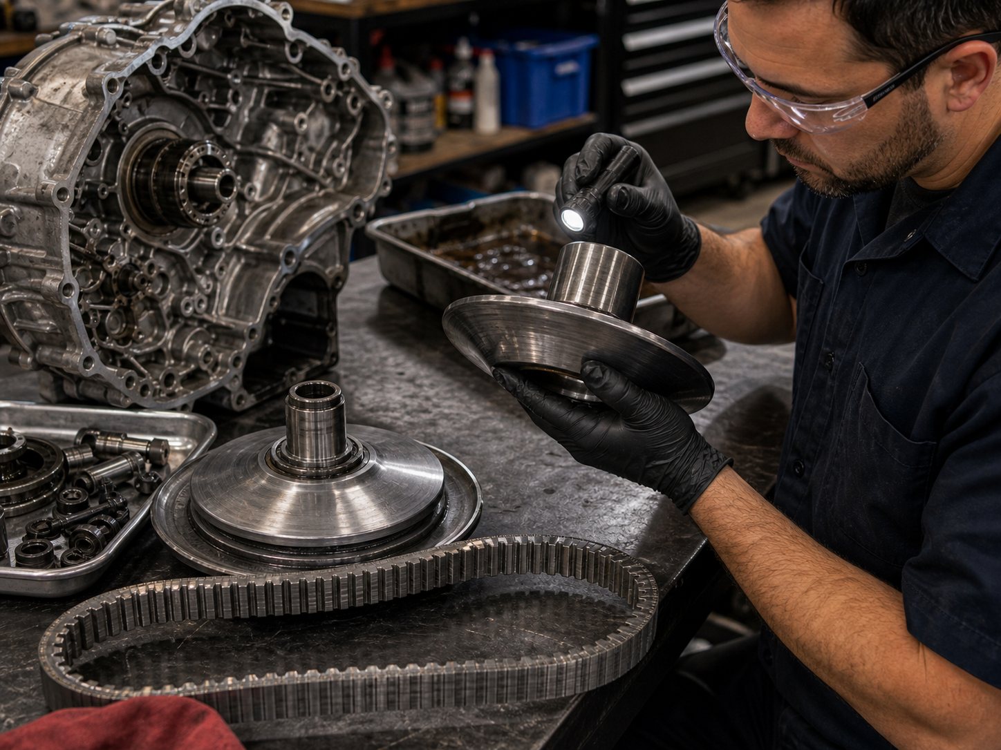 CVT belt and pulley surface inspection before service or repair recommendation