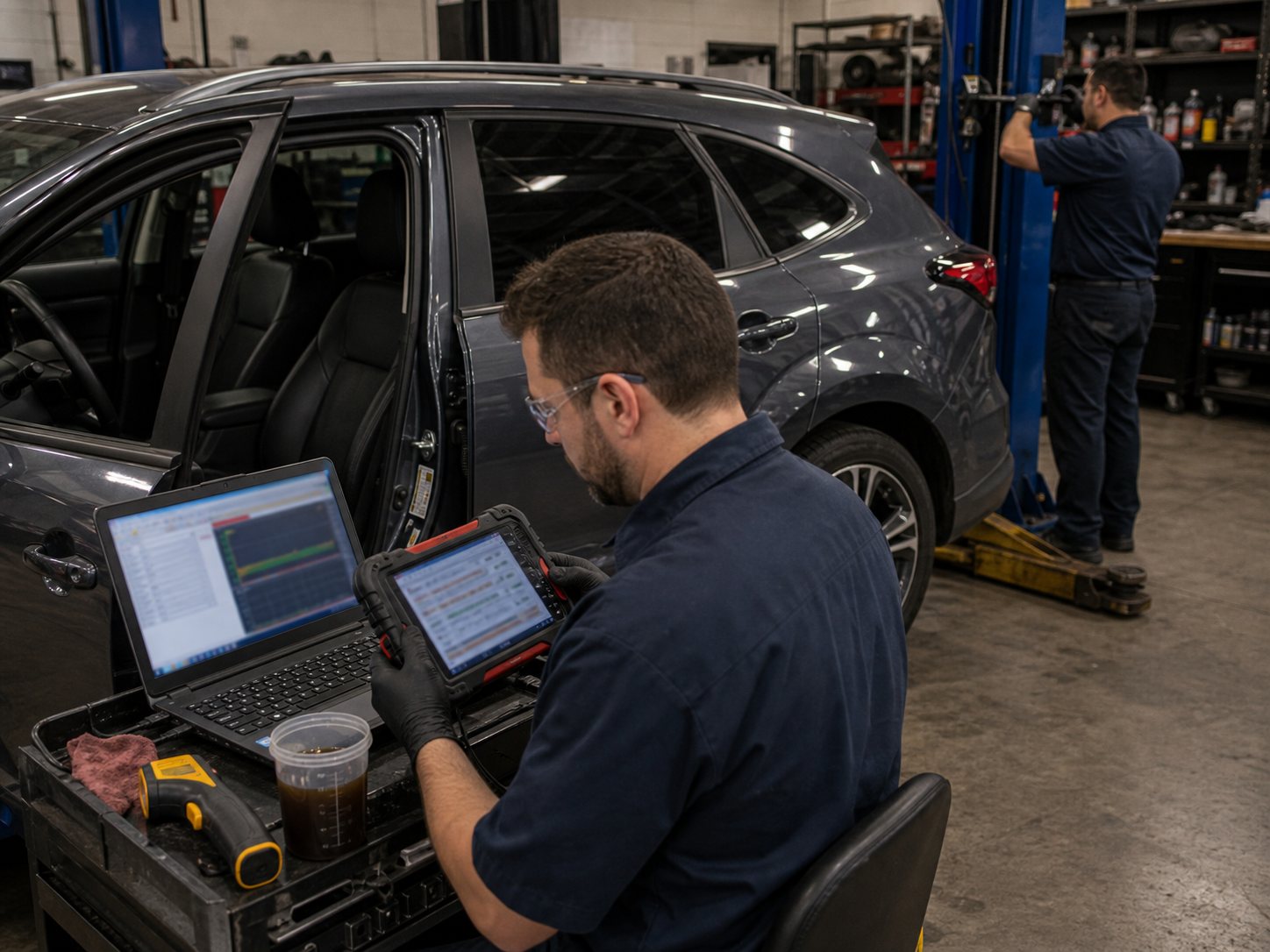 CVT diagnostic scan and temperature review during Arlington Heights service intake