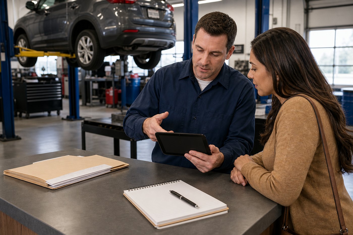 Advisor reviewing a transmission rebuild warranty question from the repair record